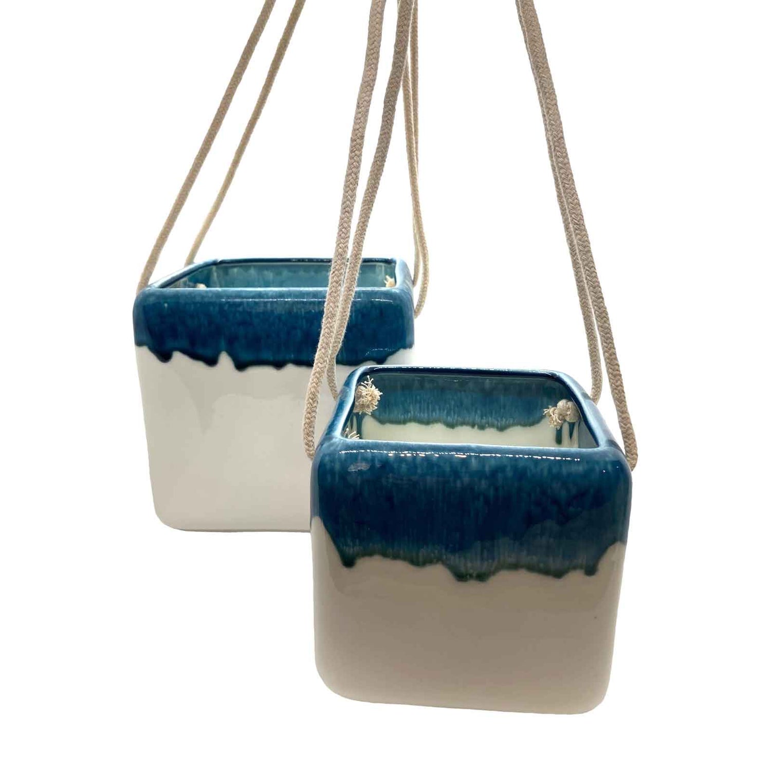 Ceramic Drip Glaze Hanging Planters - Large and Small