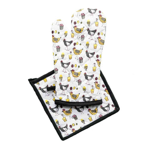 CHICKENS Oven Mitt & Pot Holder Set