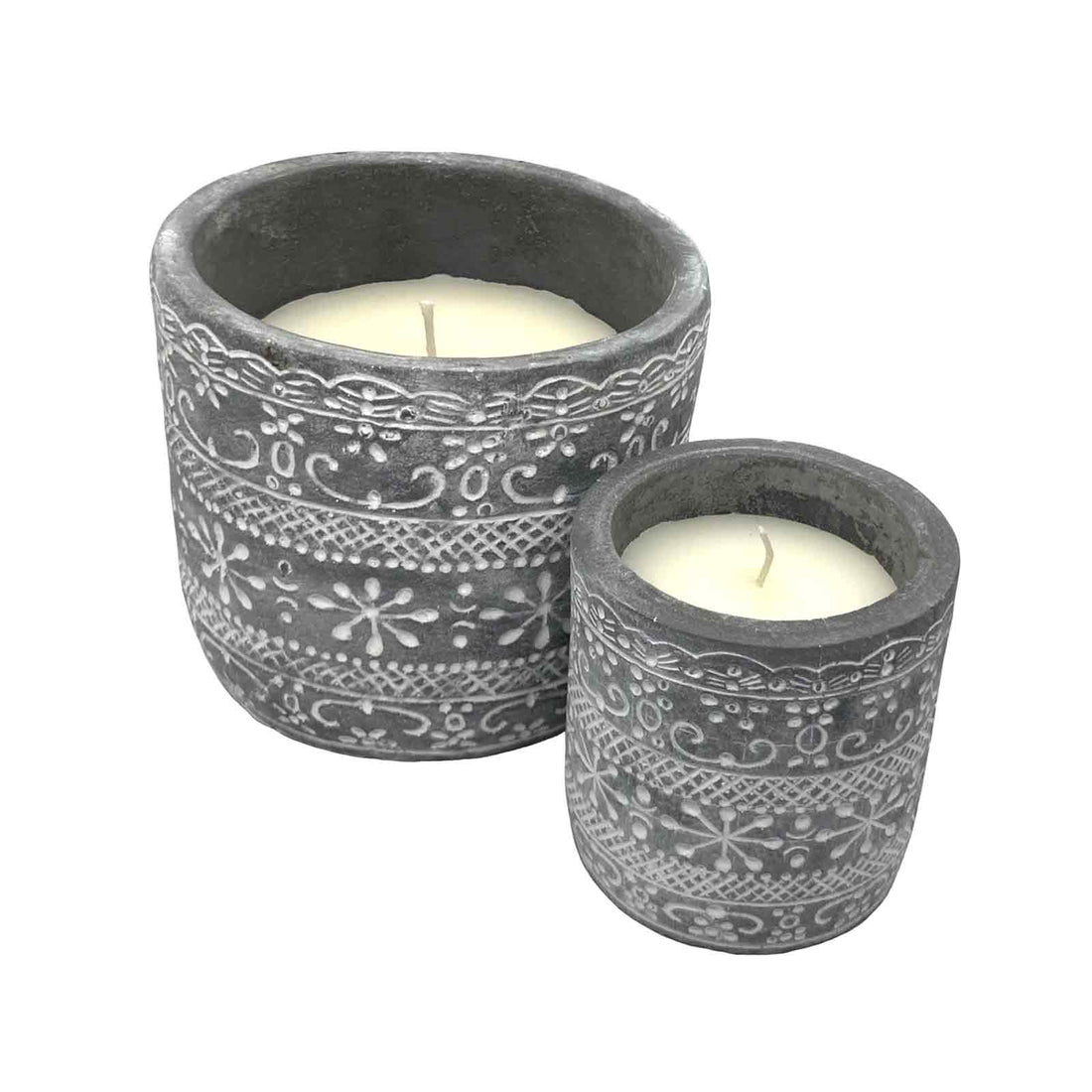 Etched Cement Wax Candle Pots - both large and small