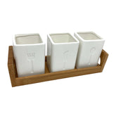 Ceramic Cutlery Storage Caddy with Bamboo Tray