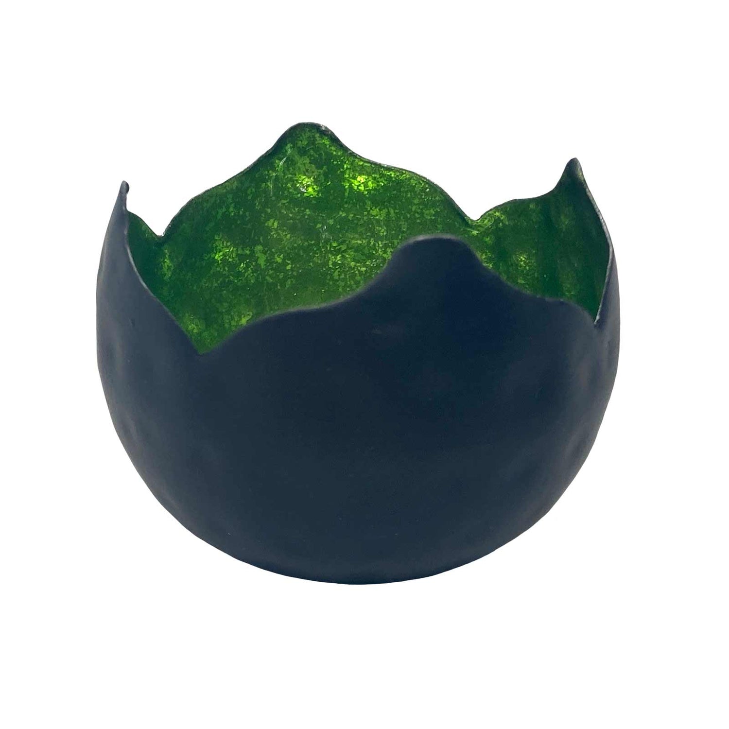 Round Black Iron Votive with Green Foil - Candle Holder