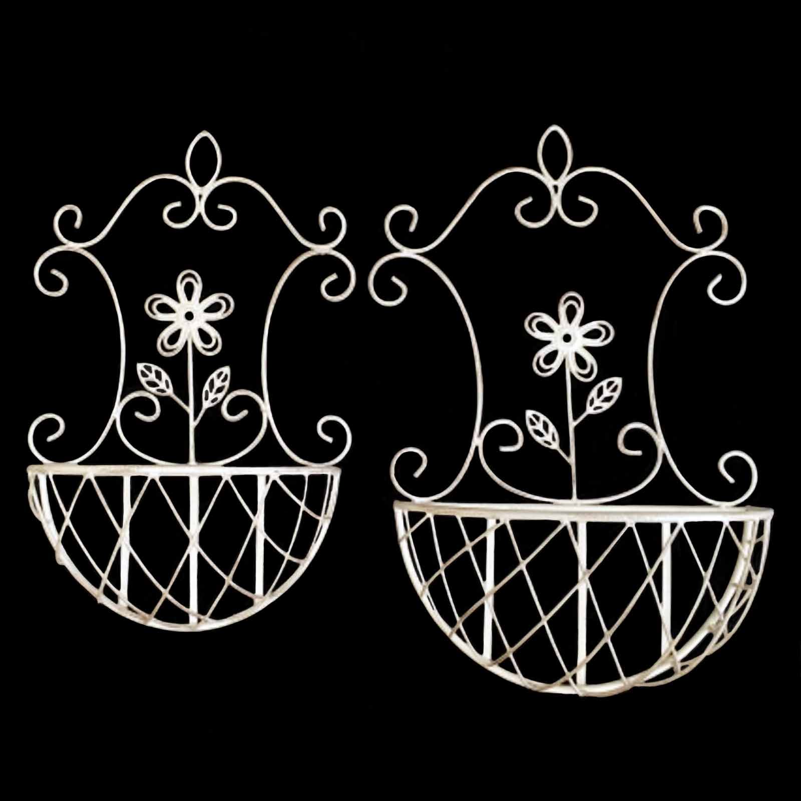 White Metal Ornamental Baskets Wall Planters - both large and small