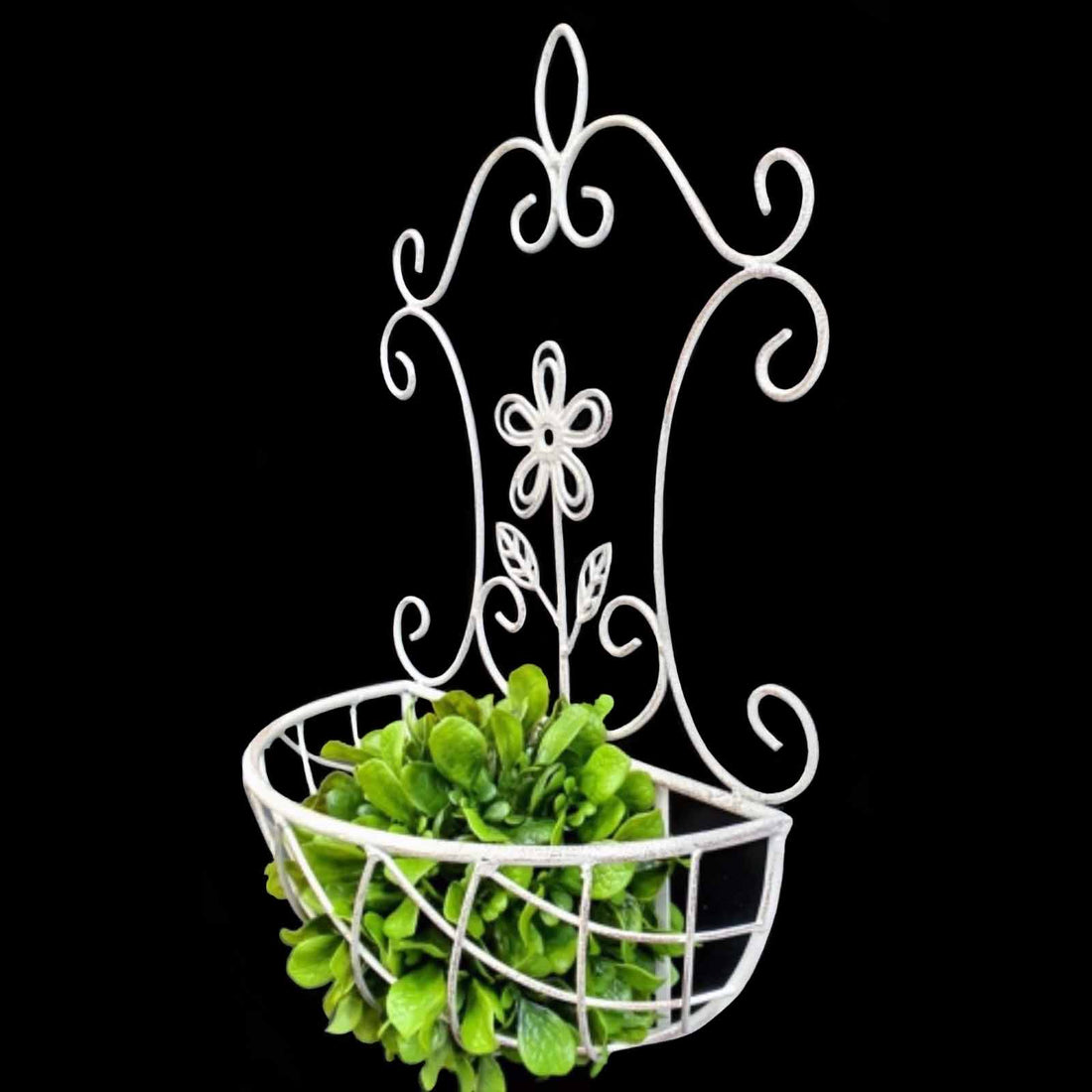 White Metal Ornamental Wall Basket Planter