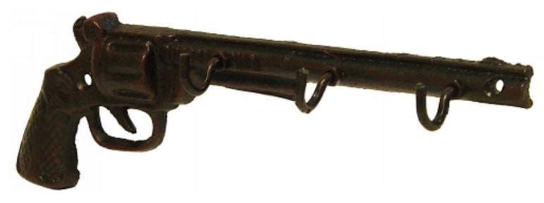 3 Hook Cast Iron &quot;Antique Pistol&quot; Rustic Key Holder / Wall Hook.