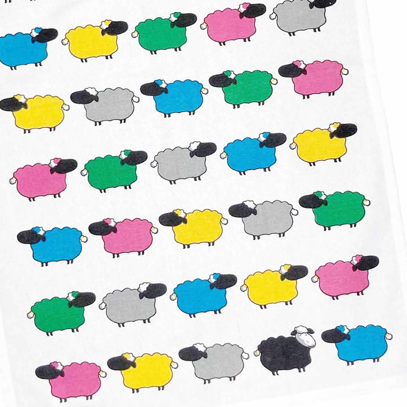 Close up of  COLOURED SHEEP 100% Cotton Tea Towel