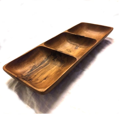 Acacia Wood 3 Compartment Serving Tray.